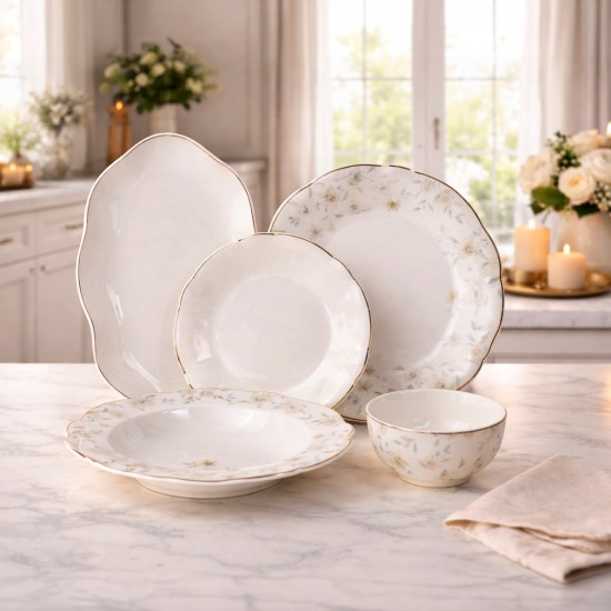 Luxury porcelain dinnerware set with a floral pattern – 26 pieces