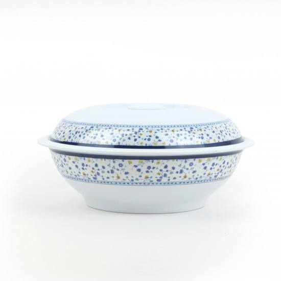 Luxury melamine serving plate with a blue decorative lid - 25*7.5 cm