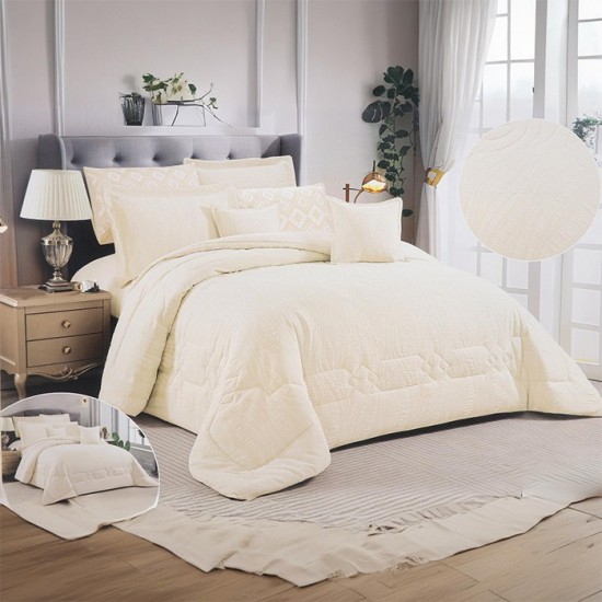 طقم لحاف بتصميم حصري - بيج فاتح - 8 قطع طقم لحاف بتصميم حصري - بيج فاتح - 8 قطع