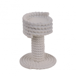 Beige ceramic rope candlestick, 12 cm