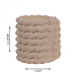 Beige ceramic rope candlestick, 6.5 cm