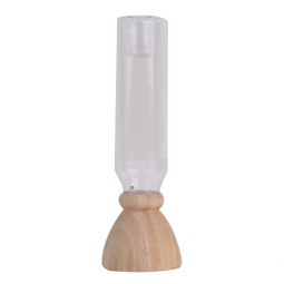 Glass candlestick with wooden base, 22 cm