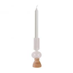 Glass candlestick with wooden base, 22.5  cm