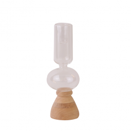 Glass candlestick with wooden base, 22.5  cm