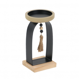 Black metal and wood candle holder 25 cm - 2UU9-051