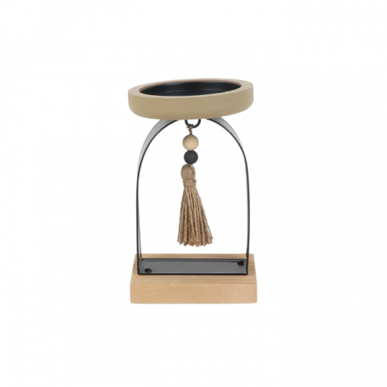 Black metal and wood candle holder 20 cm - 2UU9-052 Black metal and wood candle holder 20 cm - 2UU9-052