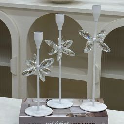 Elegant metal candlestick set - white - 3 pieces
