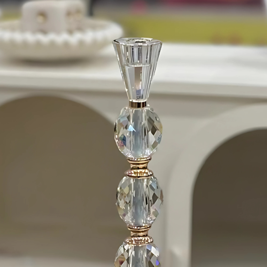 Elegant and modern crystal candle holder - gold - 30 cm Elegant and modern crystal candle holder - gold - 30 cm