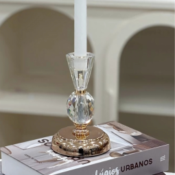 Elegant and modern crystal candle holder - gold - 17 cm