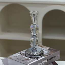 Elegant and modern crystal candle holder - silver - 24 cm
