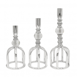 3-Piece Silver Steel Candlestick Set - 2UU10-119
