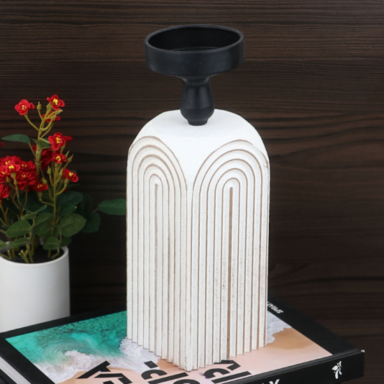 Modern white and black wood candlestick 28 cm - 2UU9-082 Modern white and black wood candlestick 28 cm - 2UU9-082