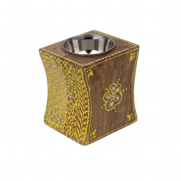 Natural wood incense burner, hand-carved, yellow, 10*9 cm