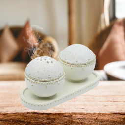 Oval ceramic incense burner, beige color, 20*10 cm