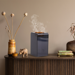 Square black acrylic incense burner, 15 cm