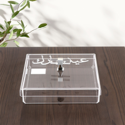 علبة اكريلك بعبارة (عيد مبارك) فضي مقاس 19×19 سم - 2GG7-573