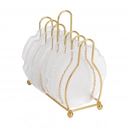 طقم صحون حلا زجاج 6 قطعة مع استاند معدن ذهبي - 2SS3-927