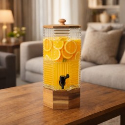 Elegantly designed juice jug with a wooden base, 4.3 liters - 2M1R100040