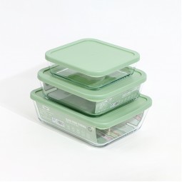 Square glass tray set with plastic lid - 3 pieces - 2M1MM200420 Square glass tray set with plastic lid - 3 pieces - 2M1MM200420