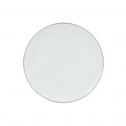 Round ceramic serving plate - white with gold edges - 25 x 22 cm