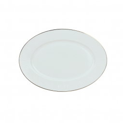 Oval Ceramic Serving Platter - White with Gold Rims - 31 x 22 cm