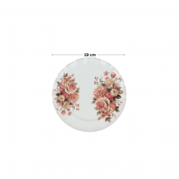 Floral Patterned Plate - Round - 19 x 19 cm