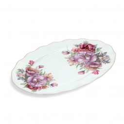Pink Floral Patterned Plate - Oval - 36 x 25 cm