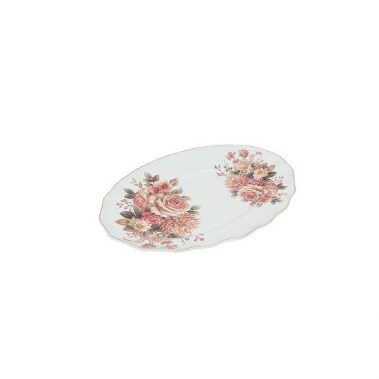 Floral Patterned Plate - Oval - 18 x 26 cm Floral Patterned Plate - Oval - 18 x 26 cm