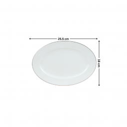 Oval Ceramic Serving Platter - White with Gold Rims - 18 x 26 cm