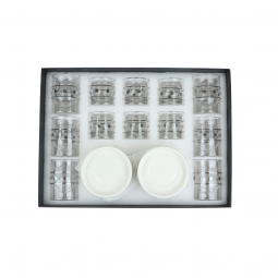 Elegant coffee and tea cup set - transparent with gray lines - 18 pieces