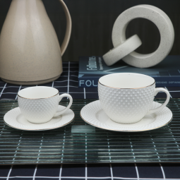 Ceramic Turkish coffee and cappuccino cup set - white - 24 pieces