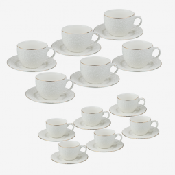 Ceramic Turkish coffee and cappuccino cup set - white - 24 pieces