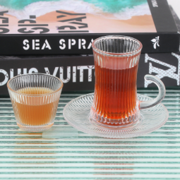Elegant Coffee and Tea Cup Set - Striped - Transparent - 36 Pieces
