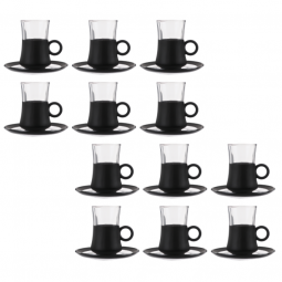 A set of coffee and tea cups - transparent black - 36 pieces