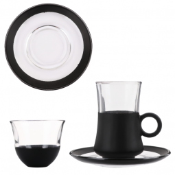 A set of coffee and tea cups - transparent black - 36 pieces