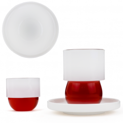 A set of glass tea and coffee cups with a distinctive design - transparent white - 18 pieces