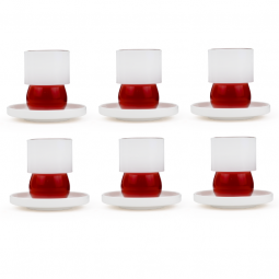 A set of glass tea and coffee cups with a distinctive design - transparent white - 18 pieces