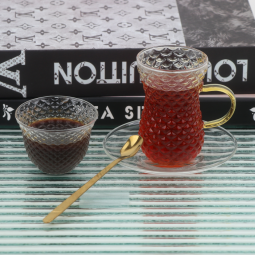 Elegant Tea and Coffee Cup Set - Transparent - 24 Pieces