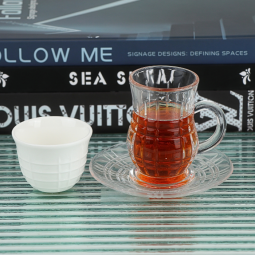 Coffee and tea cup set - elegant - white and transparent stripes / 36 pieces