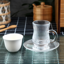 Coffee and tea cup set - elegant - white and transparent stripes - 36 pieces