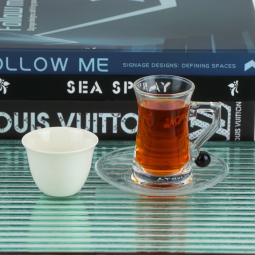Coffee and tea cup set - elegant - 36 pieces / transparent and white