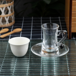 Coffee and tea cup set - elegant - 36 pieces / transparent and white