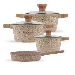  7 pieces granite cookware set with glass lid 