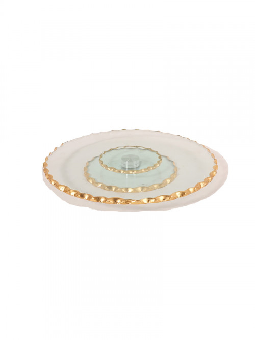Rotating glass dish with golden edges, 27 * 27 cm