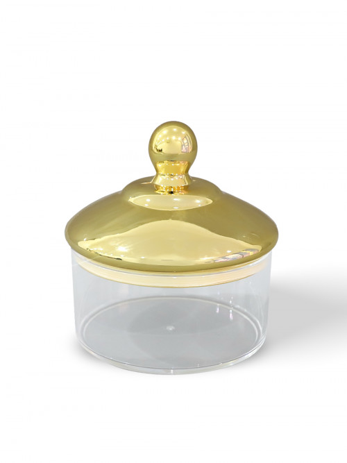 Round transparent/golden acrylic case Size: 14*13 cm