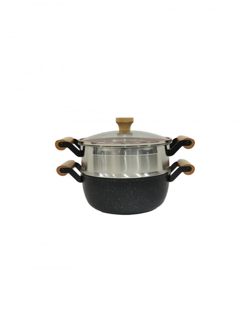 Mento saucepan, made of two layers, metal, with a wooden grate, 22 cm