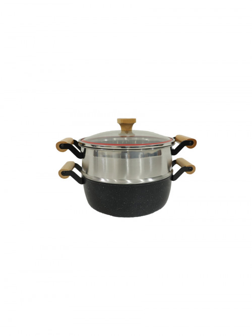 Mento saucepan, made of two layers, metal, with a wooden grate, 24 cm