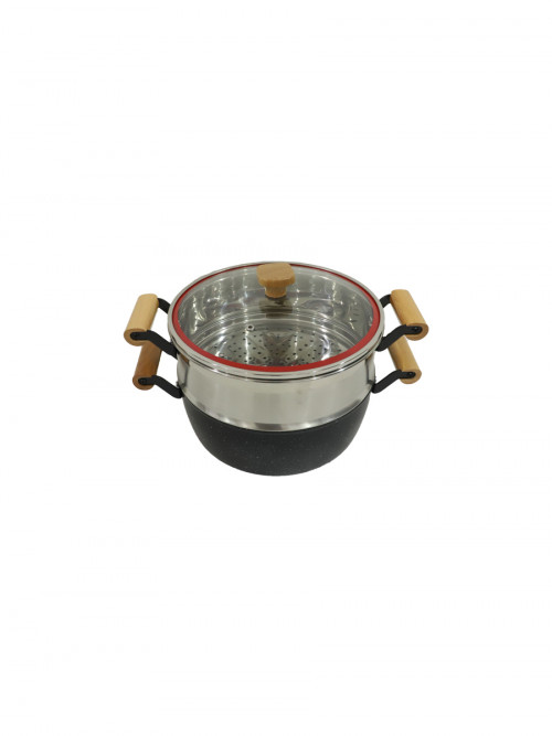 Mento saucepan, made of two layers, silver, with wooden grating, 26 cm