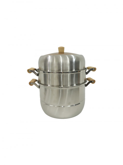 Mento saucepan, made of two layers, silver, with a wooden grate, 32 cm