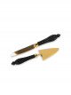 Gold / black cake knife set engraved with stars 2 pieces